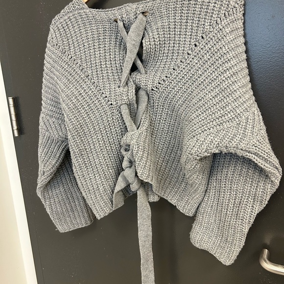 Blue Blush M slight crop woven back chunky we’ve sweater in excellent used cond - Picture 12 of 12